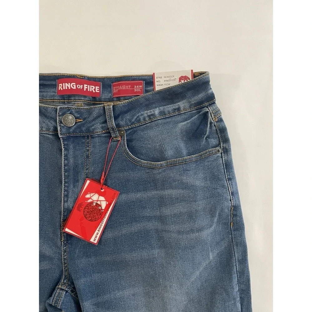 Men's Ring of Fire Straight Fit Jeans Blue Light Casual Size 34W